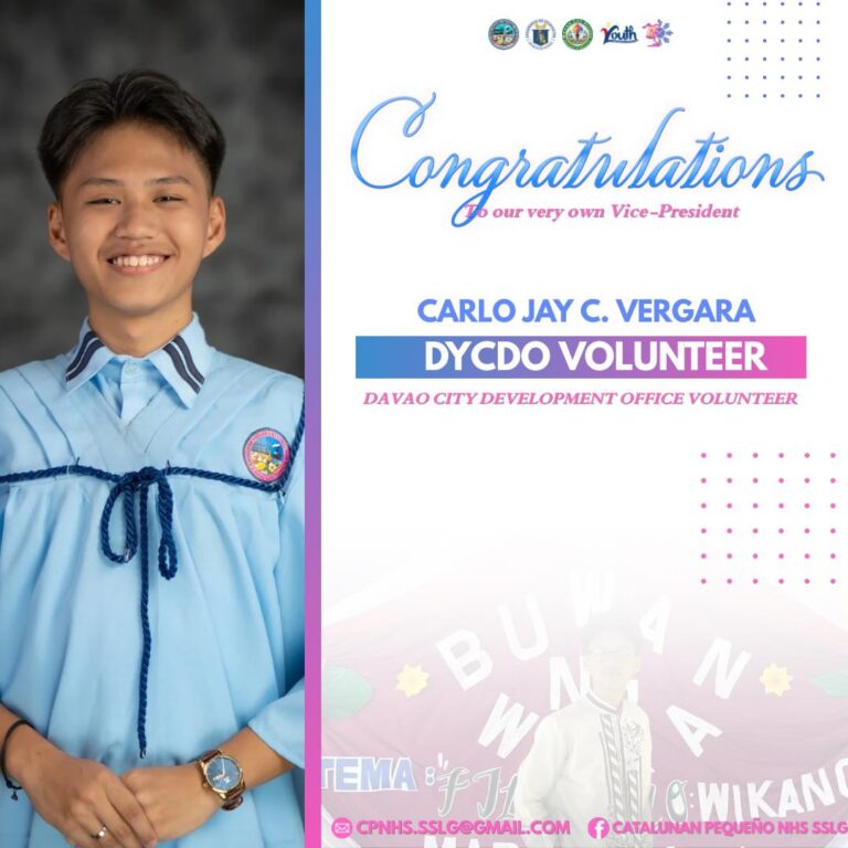 CPNHS Pride: SSLG VP Carlo Vergara Named Official Youth Development Volunteer